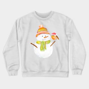 cute Christmas snowman and robin watercolor Crewneck Sweatshirt